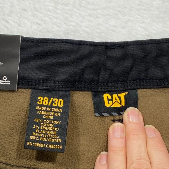 CAT Caterpillar Work Pants Mens 38 x 30 Black Canvas Fleece Lined Insulated - Picture 6 of 11